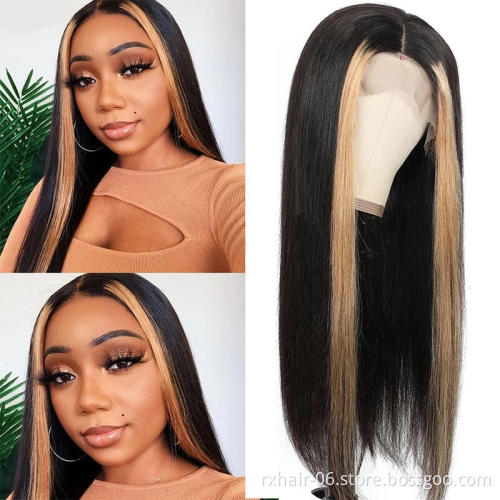 Glueless Highlight Human Hair Lace Front Wigs,Brazilian Virgin Frontal Wig,Natural Piano Color Pre plucked HD Lace Front Wigs
